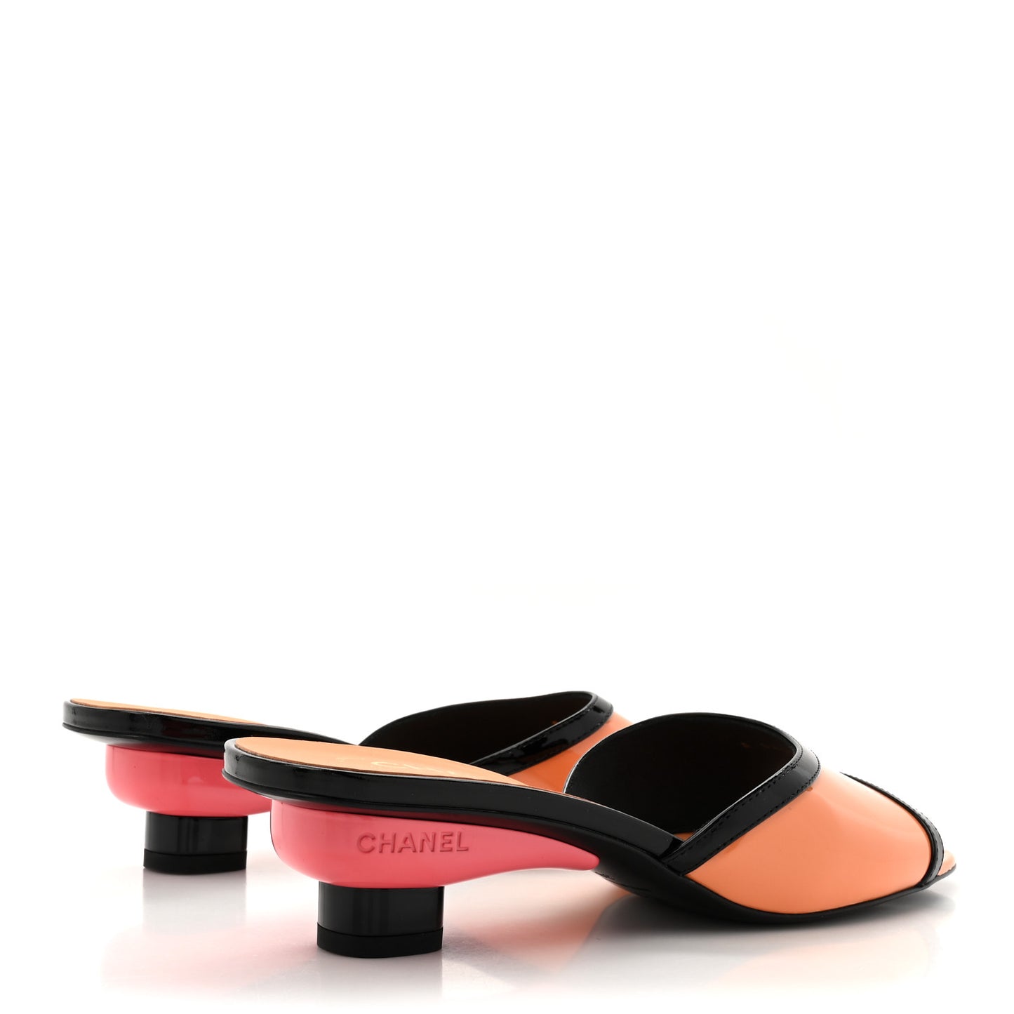 Patent Calfskin Mules 38 Orange Pink