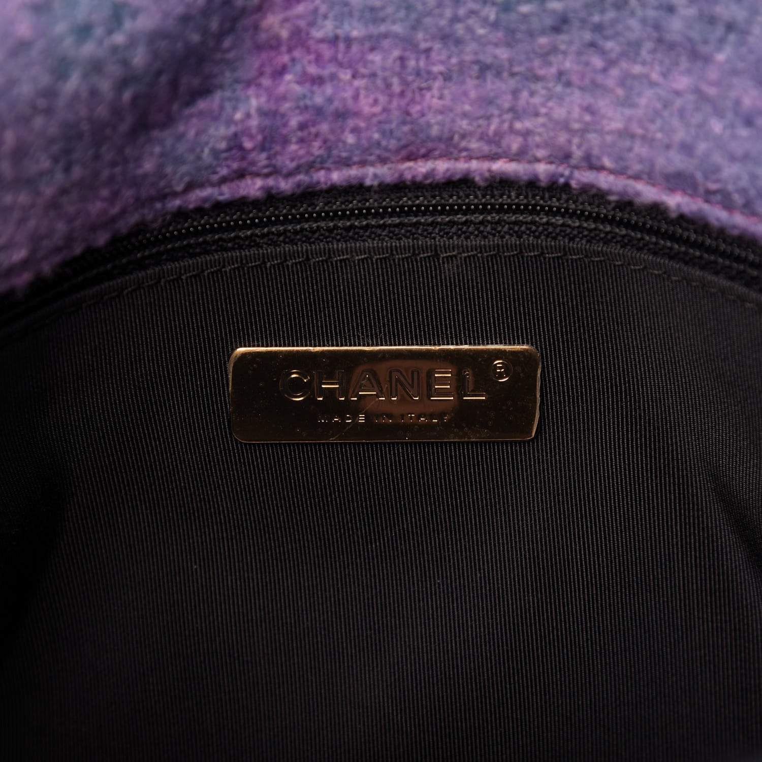 Chanel Wool Tweed Quilted Large 19 Flap Purple Black Blue 8 of 9
