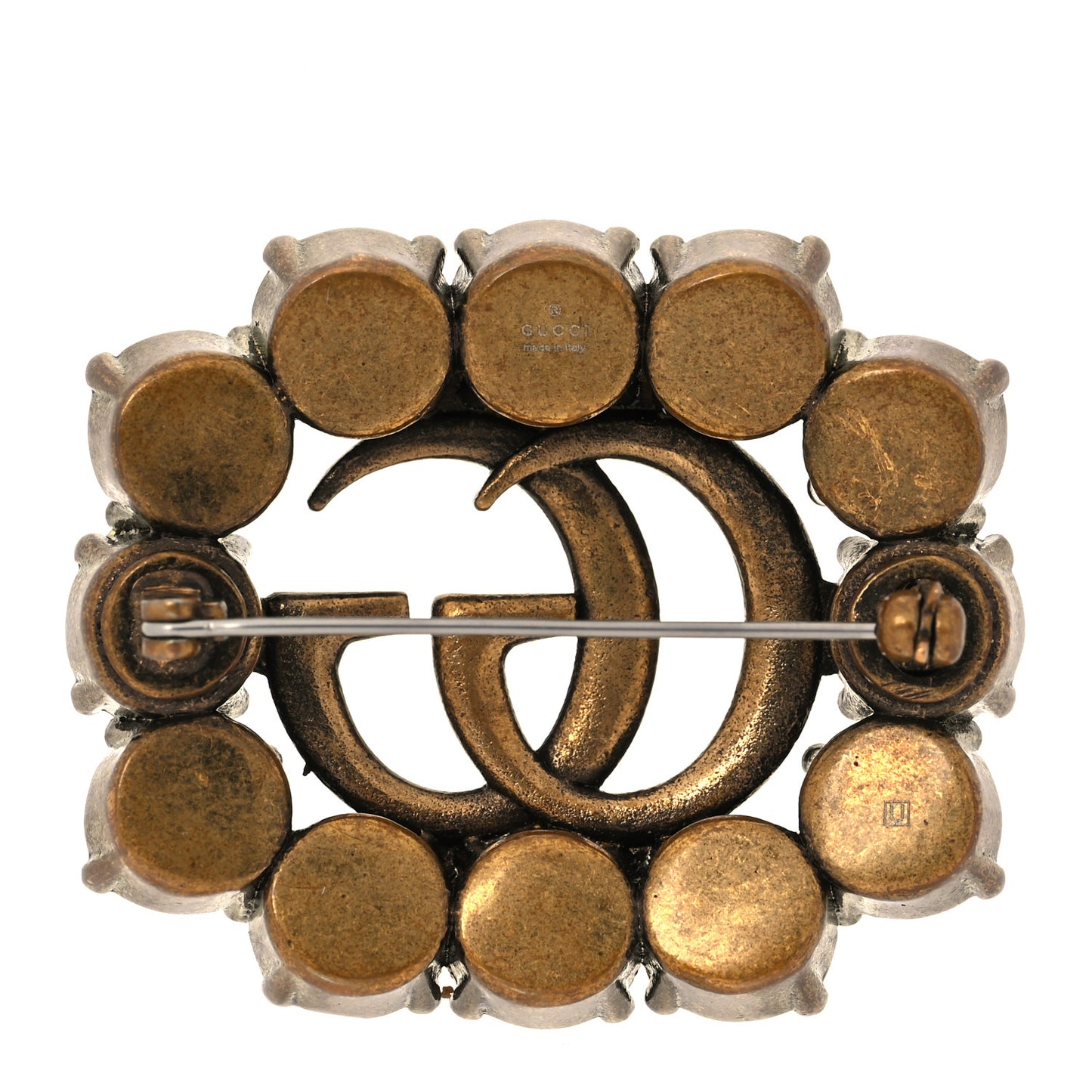 Metal Crystal Double G Brooch Aged Gold