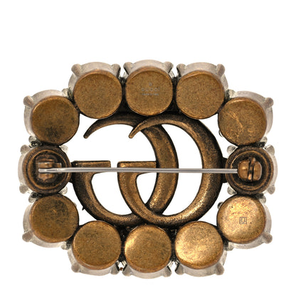 Gucci Metal Crystal Double G Brooch Aged Gold 3 of 7