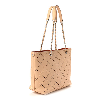Chanel Perforated Grained Calfskin Large Shopping Tote Light Beige Orange 4 of 13