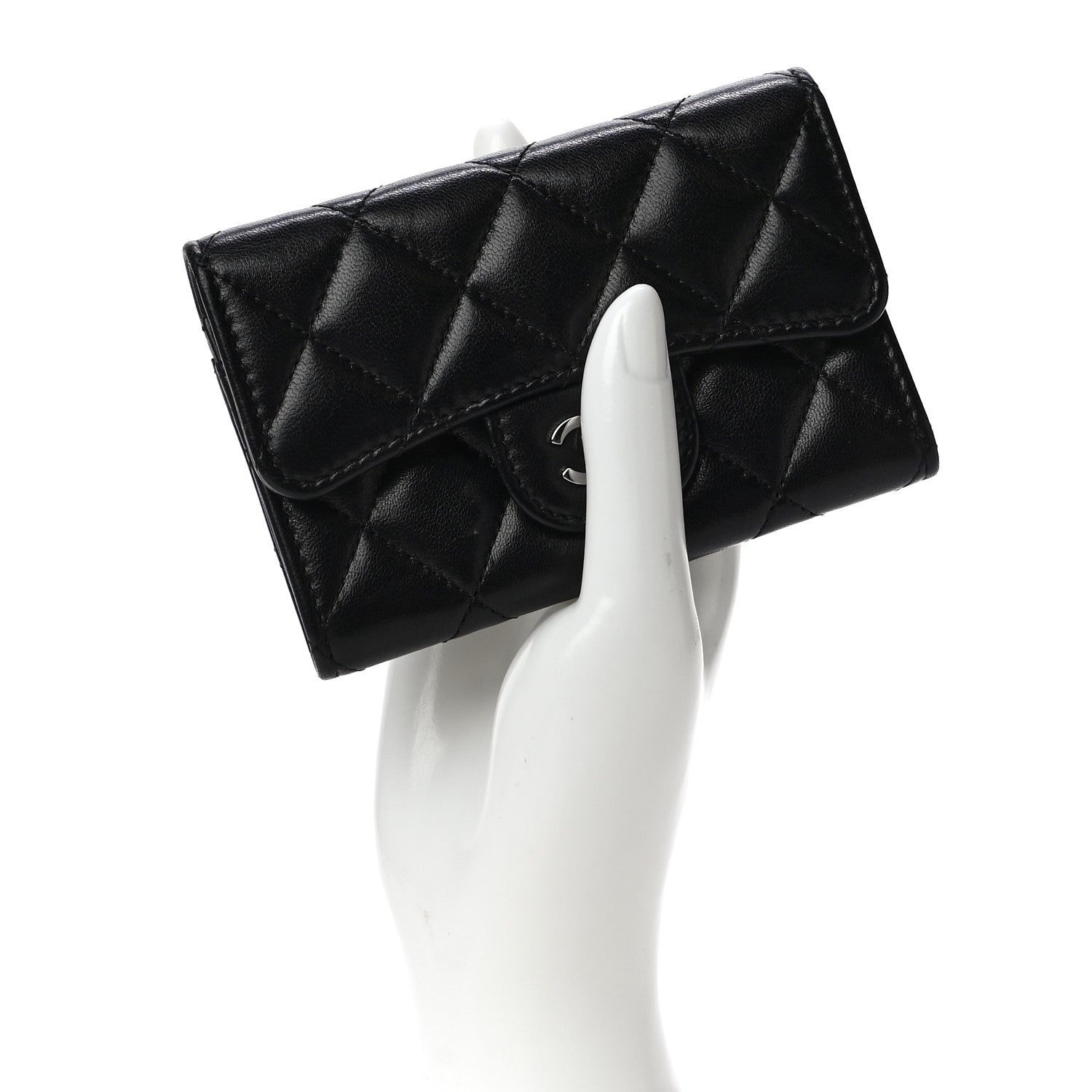 Chanel Lambskin Quilted Flap Card Holder Wallet Black 2 of 18
