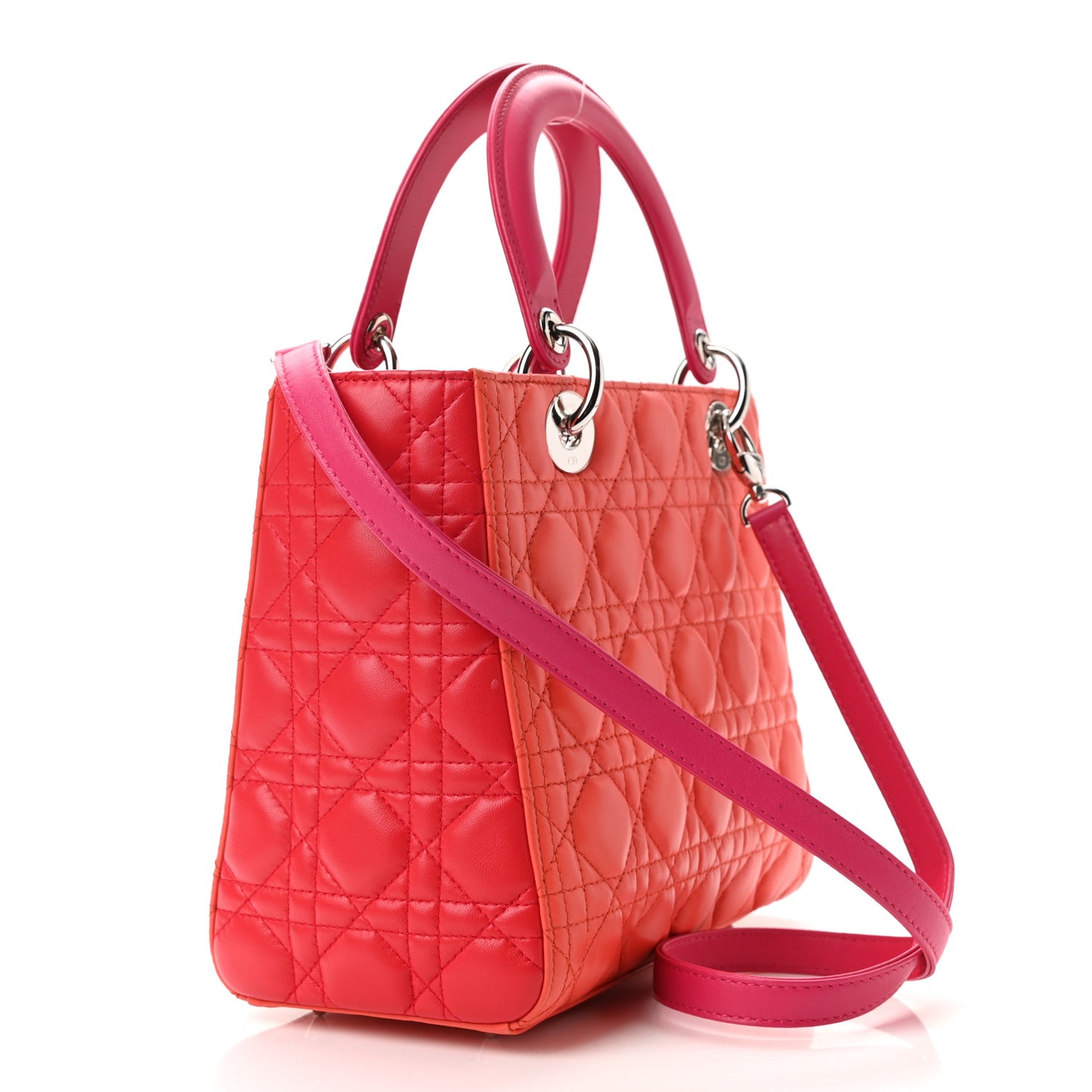 Lambskin Cannage Tri-Color Medium Lady Dior Orange Riviera Fuchsia Cosmopolitan Lipstick Natural