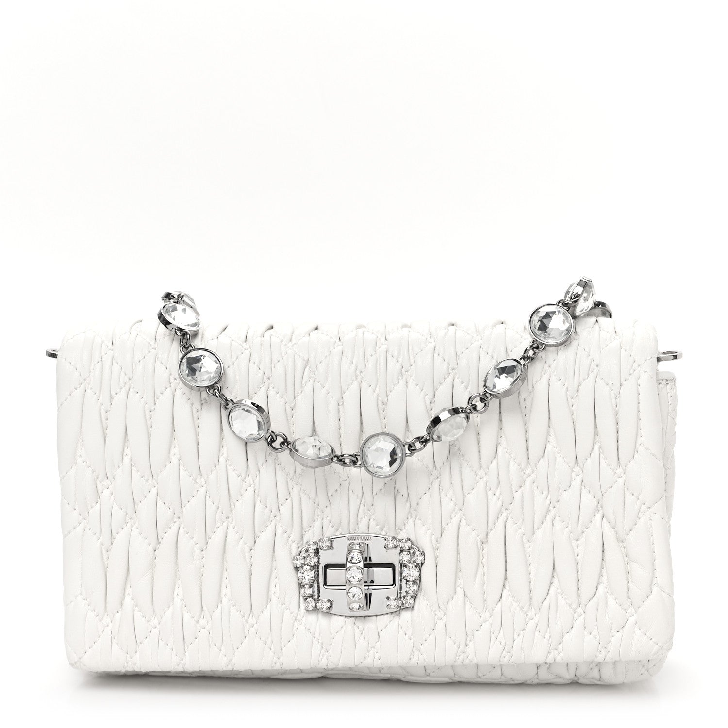 Miu Miu Nappa Matelasse Crystal Flap Clutch White 1 of 11