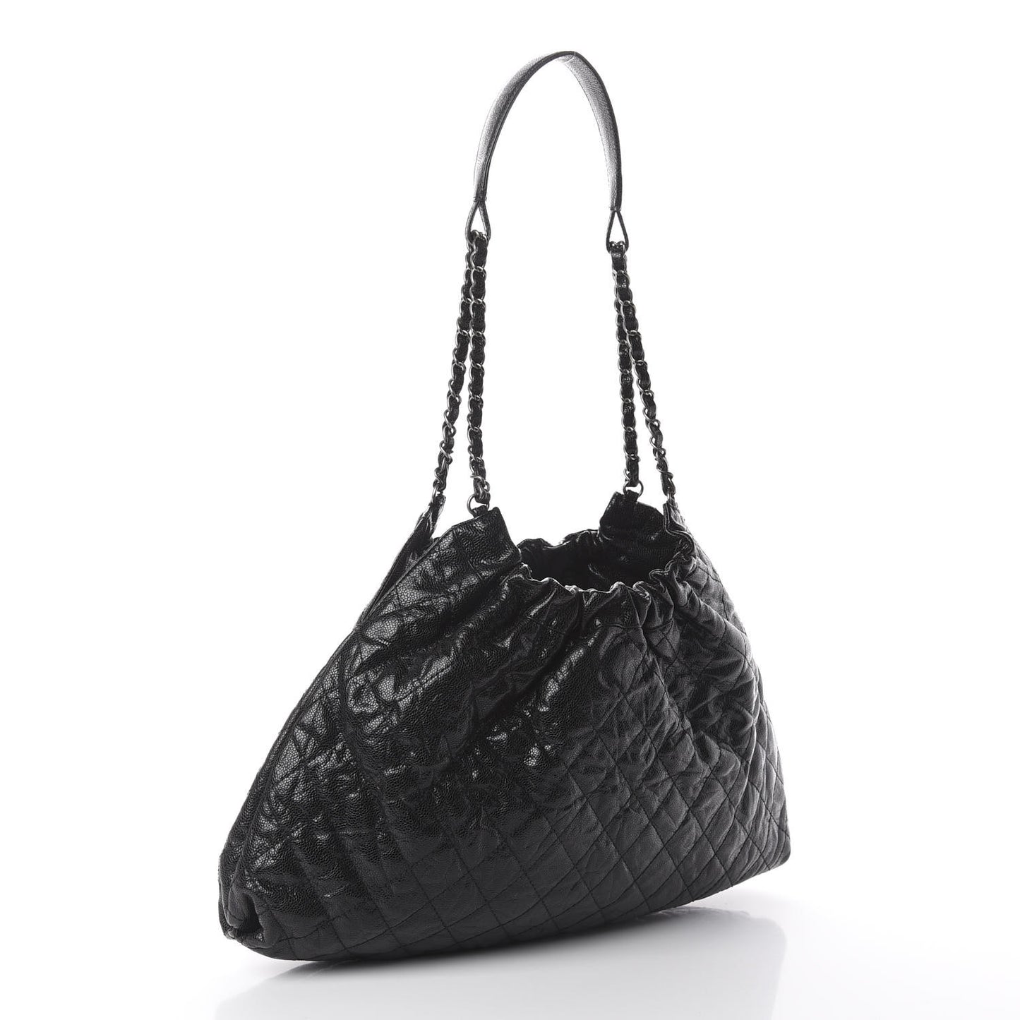 Caviar Quilted Medium Elastic Shopping Tote Black