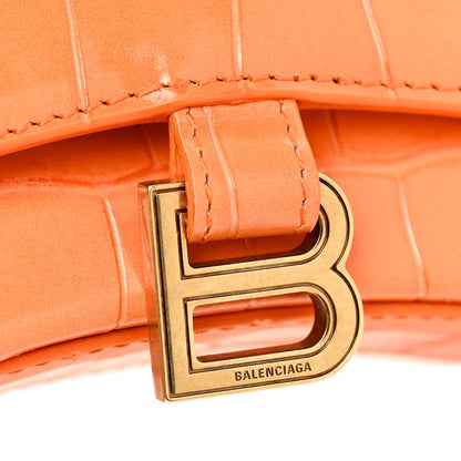 Balenciaga Shiny Calfskin Crocodile Embossed Hourglass Top Handle Bag Mini Orange 28 of 31