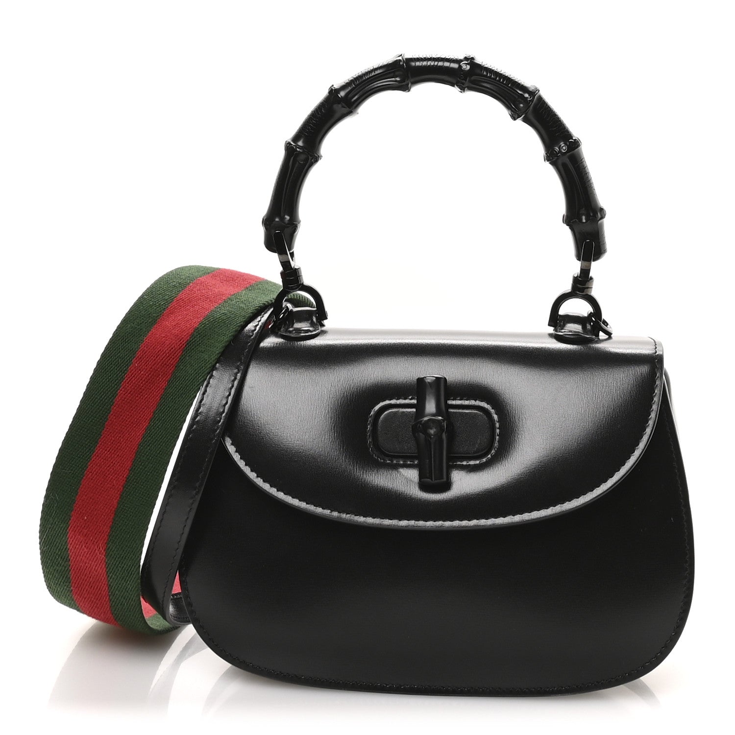 Gucci Boarded Dyana Lux Calfskin Web Monochrome Small Bamboo 1947 Top Handle Bag Black 1 of 13