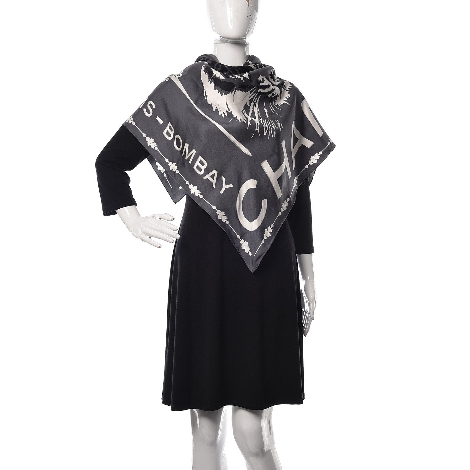 Chanel Silk Tiger Paris Bombay Stole Black White 2 of 3