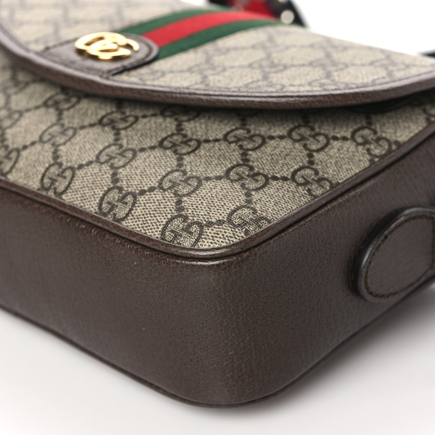 Gucci GG Supreme Monogram Textured Dollar Calfskin Web Studded Mini Ophidia Flap Shoulder Bag Beige Ebony New Acero 10 of 11