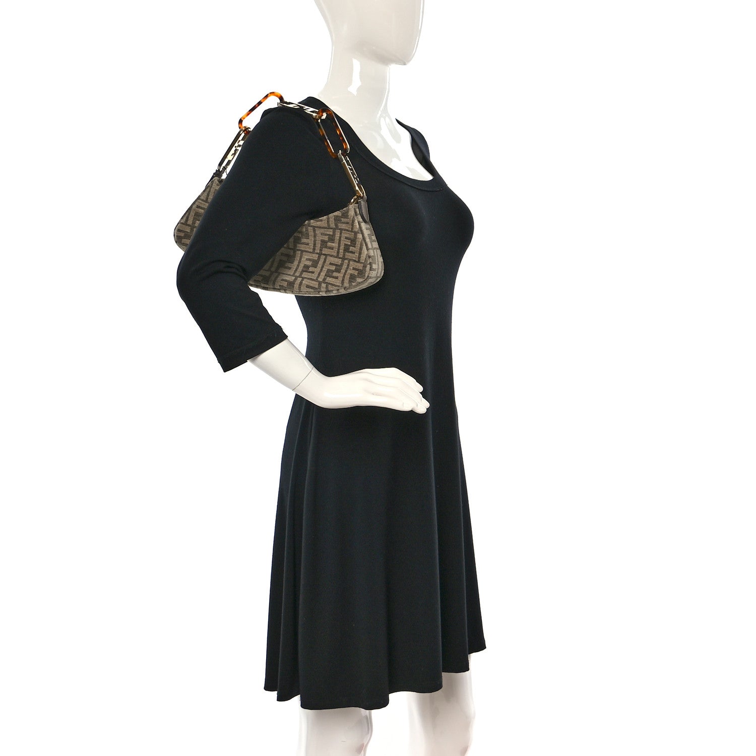 Fendi Chenille Vitello King Plexiglass FF O'Lock Swing Tortora Nuvola 2 of 9