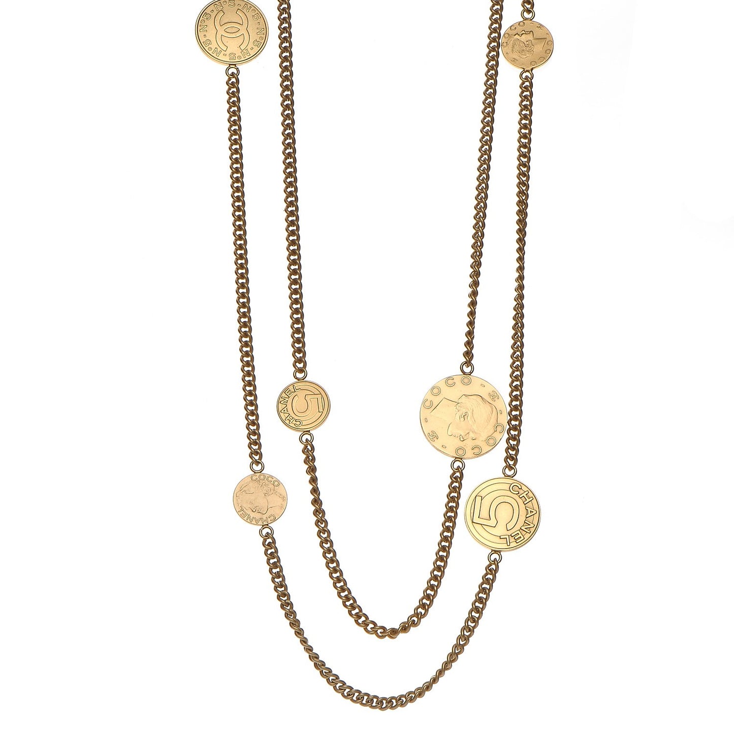 CC Coco Camellia Coin Long Necklace Gold
