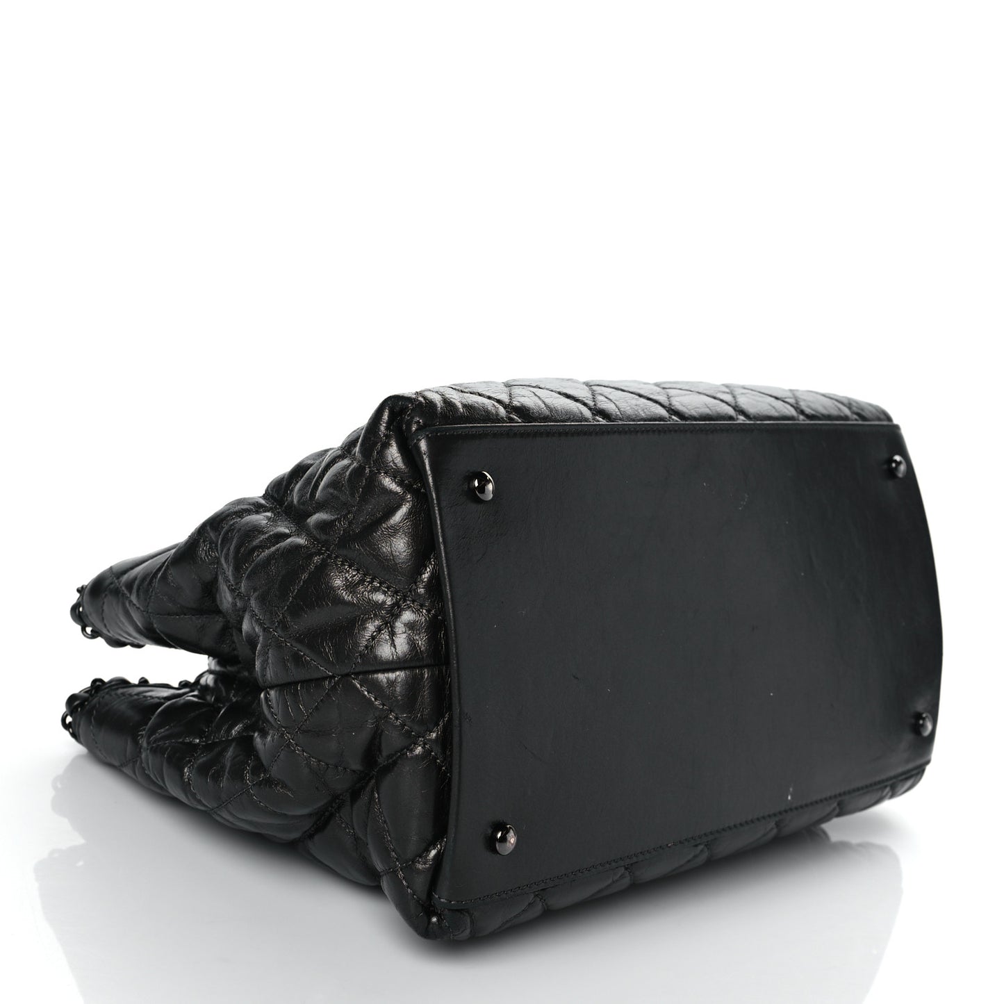 Metallic Aged Calfskin Quilted Small Chain Me Tote Dark Silver