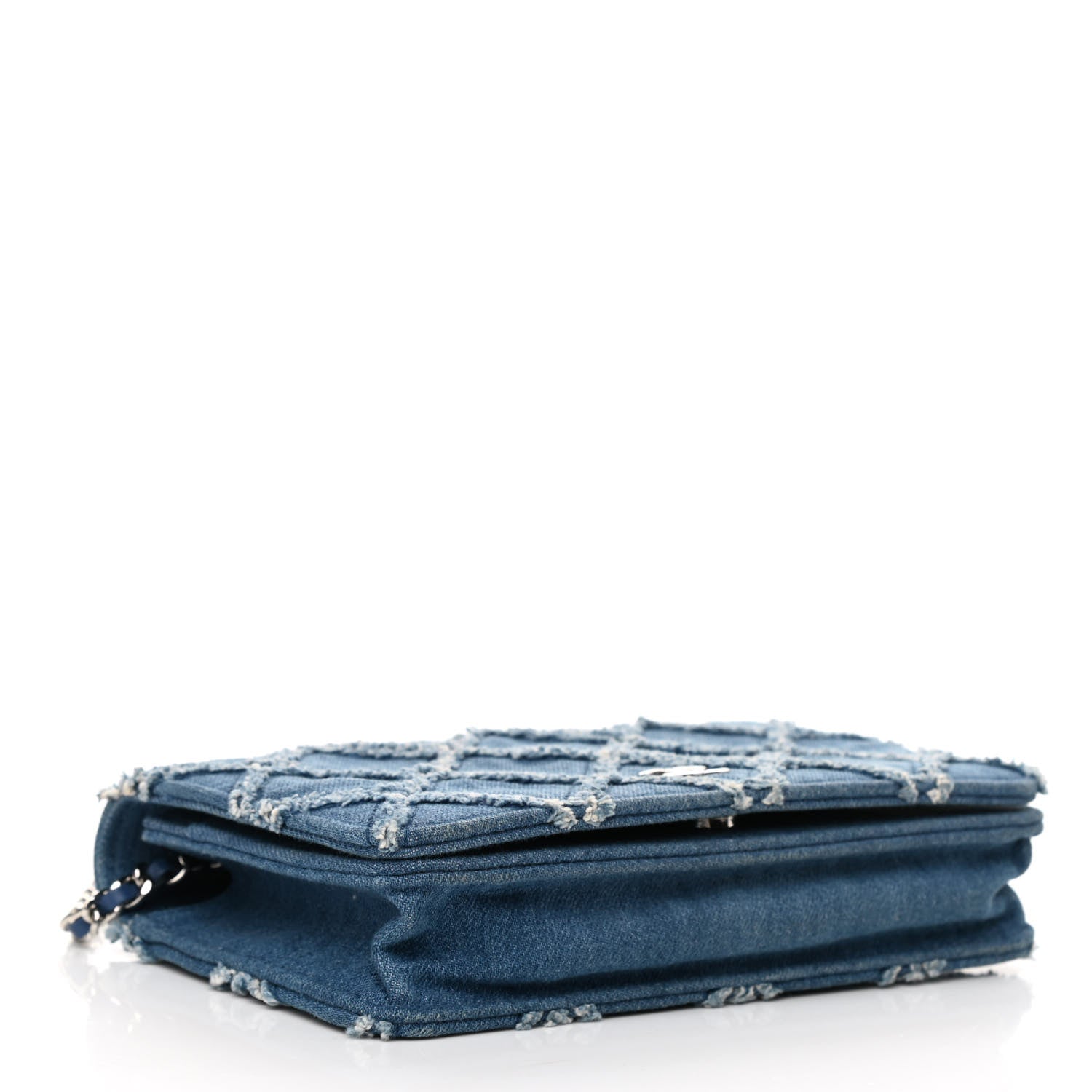 Chanel Frayed Denim Quilted Wallet On Chain WOC Blue 4 of 11