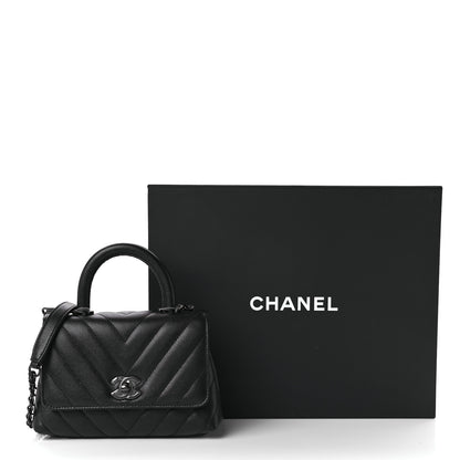 Chanel Caviar Chevron Quilted Extra Mini Coco Handle Flap So Black 9 of 9