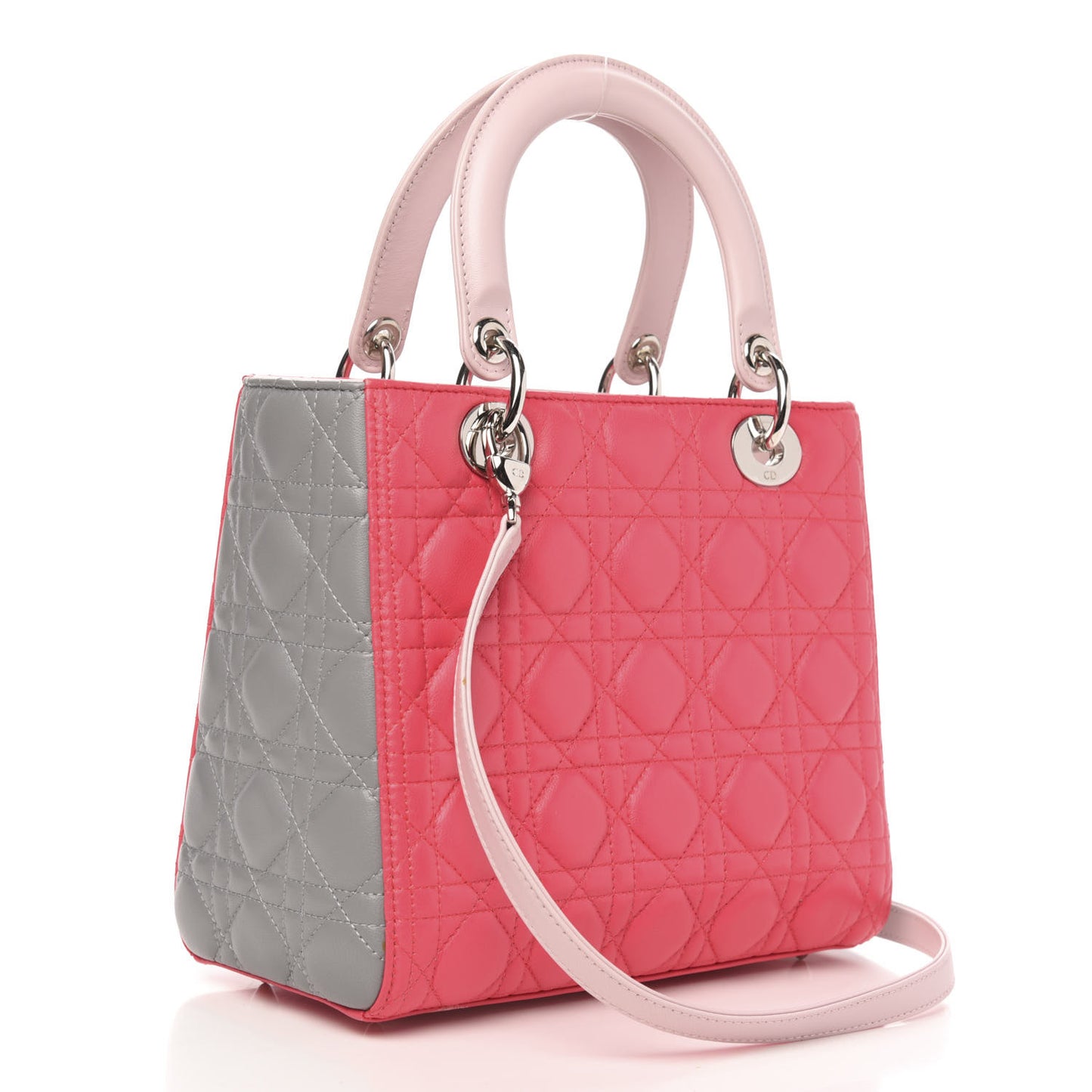 Lambskin Cannage Medium Tri-Color Lady Dior Fuchsia