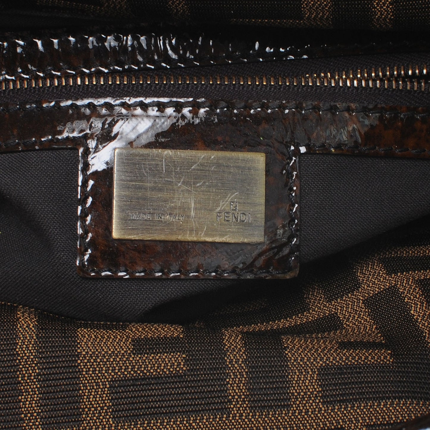 Zucca Patent Large Chef Shopper Tote Tobacco