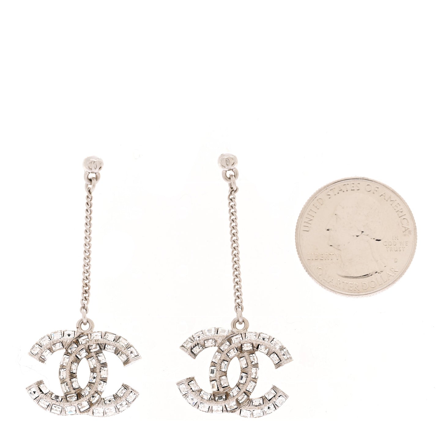 Baguette Crystal CC Drop Earrings Silver