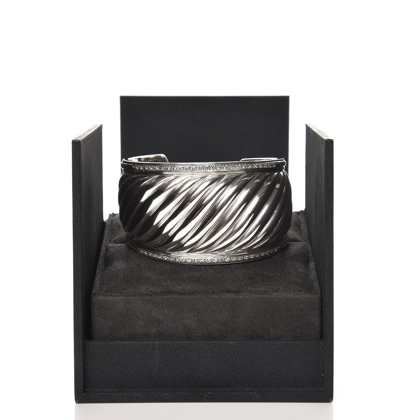 Sterling Silver Diamond 41mm Sculpted Cable Cuff Bracelet