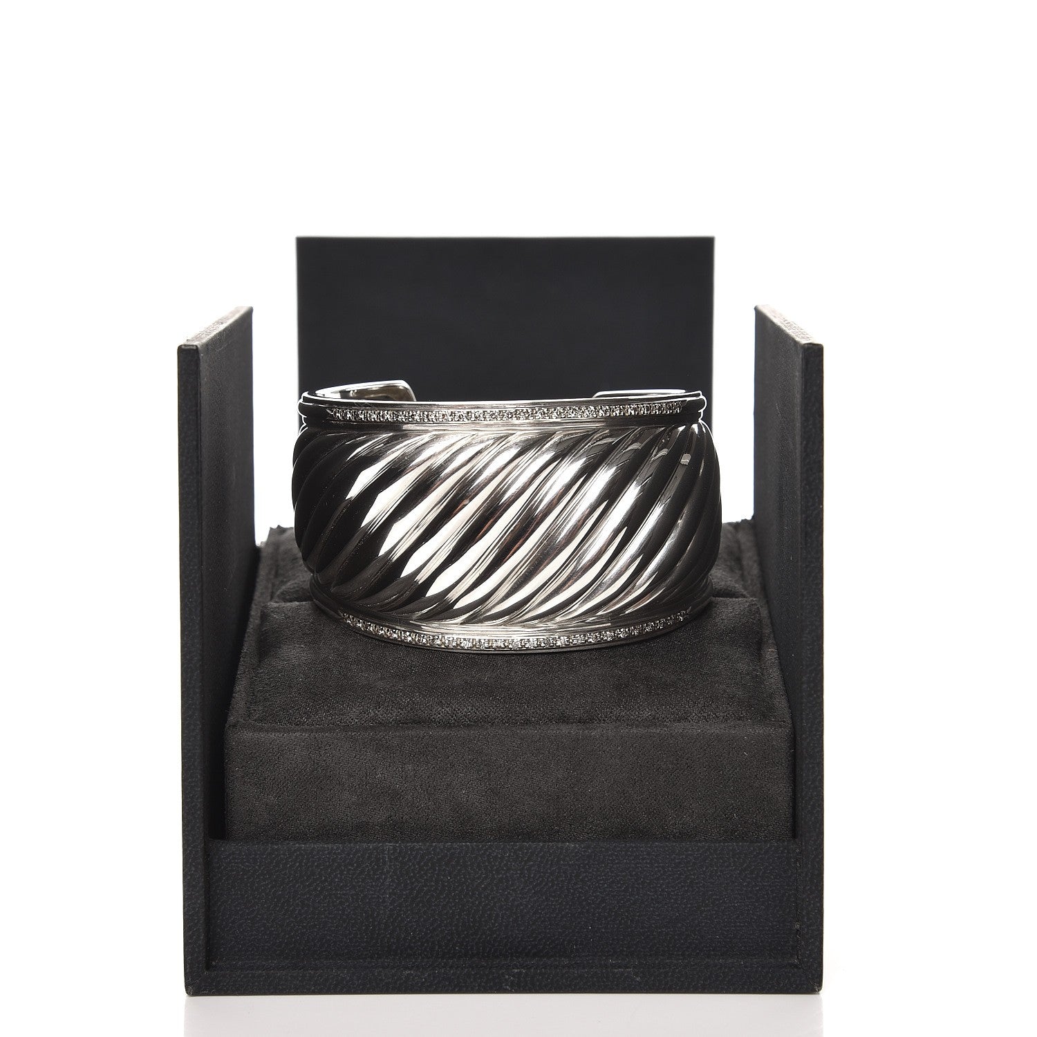 David Yurman Sterling Silver Diamond 41mm Sculpted Cable Cuff Bracelet 4 of 4