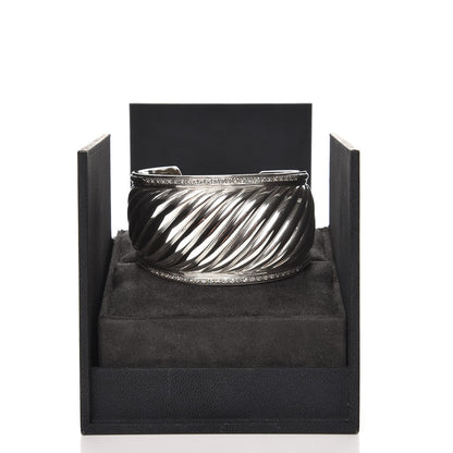 David Yurman Sterling Silver Diamond 41mm Sculpted Cable Cuff Bracelet 4 of 4