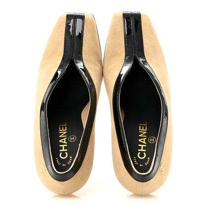 Chanel Suede Patent Calfskin Pumps 40 Beige Black 2 of 11
