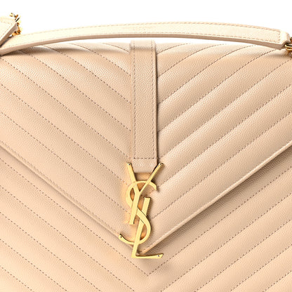Saint Laurent Grain De Poudre Matelasse Chevron Large Monogram Satchel Dark Beige 8 of 11