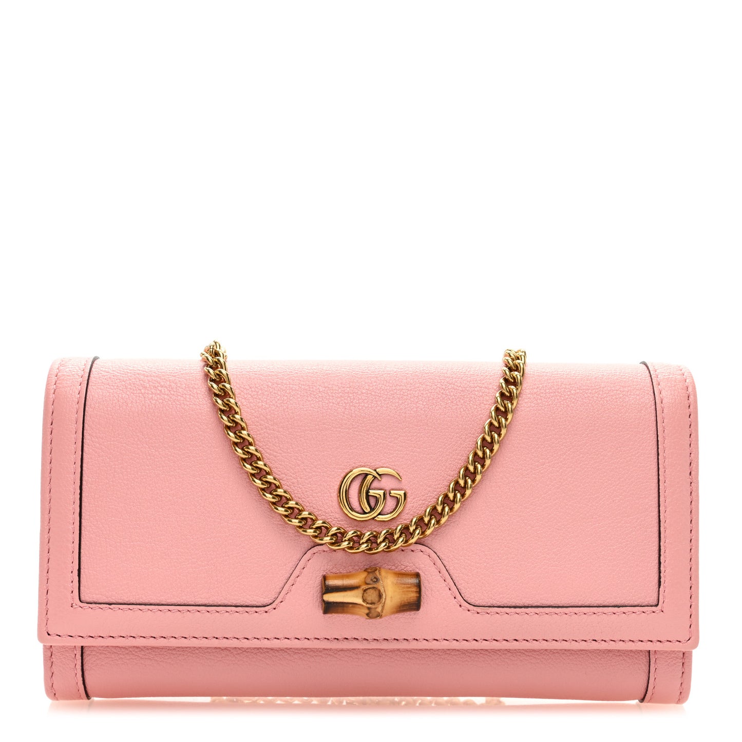 Wonka Grain Calfskin Diana Chain Wallet Wild Rose