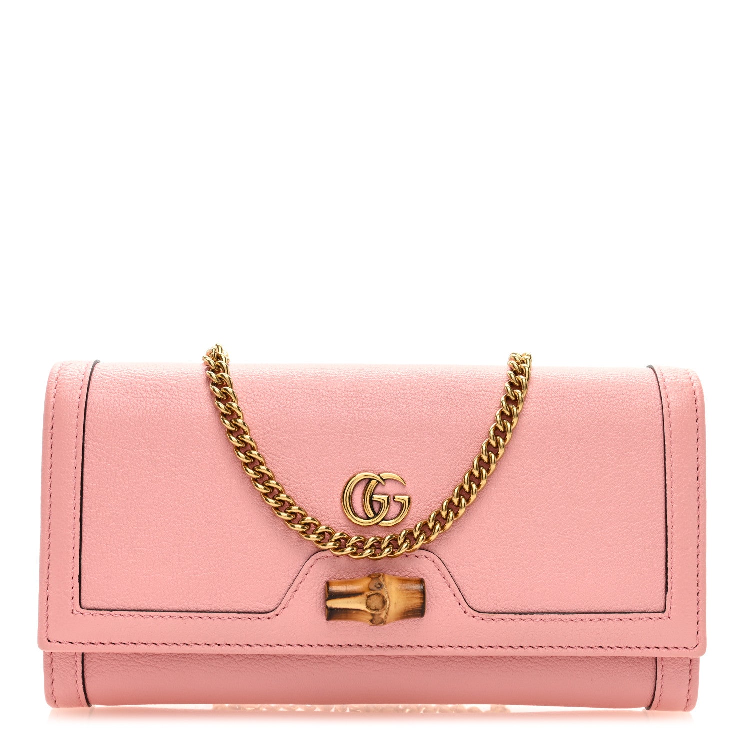 Gucci Wonka Grain Calfskin Diana Chain Wallet Wild Rose 1 of 8