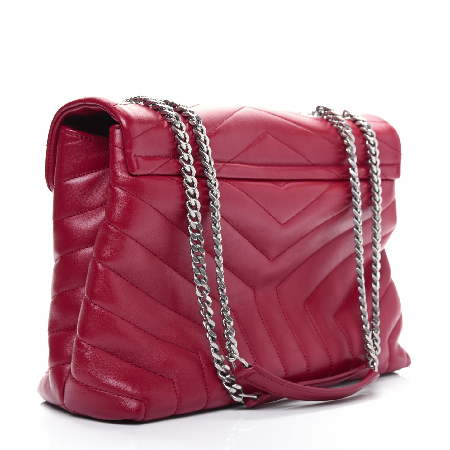 Calfskin Y Quilted Monogram Medium Loulou Chain Satchel Lipstick Red