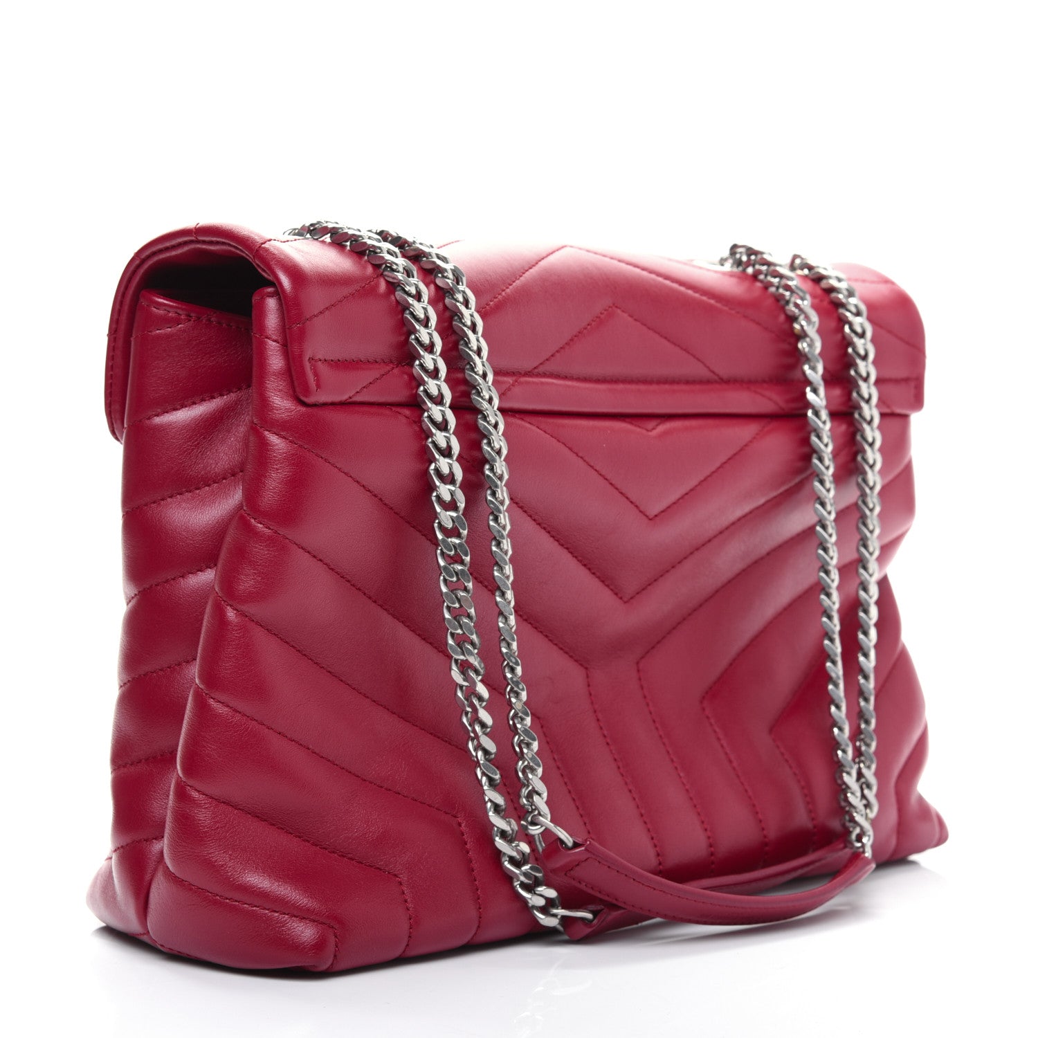Saint Laurent Calfskin Y Quilted Monogram Medium Loulou Chain Satchel Lipstick Red 4 of 20