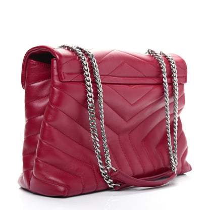 Saint Laurent Calfskin Y Quilted Monogram Medium Loulou Chain Satchel Lipstick Red 4 of 20