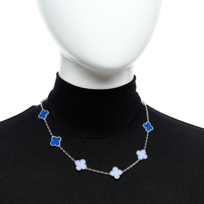 Van Cleef & Arpels 18K White Gold Blue Agate 10 Motifs Vintage Alhambra Necklace 2 of 6