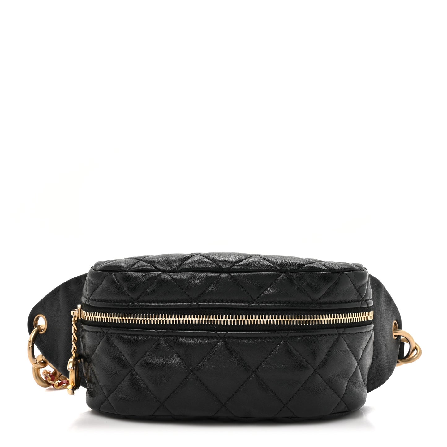 Lambskin Quilted Linked In Waist Bag Black