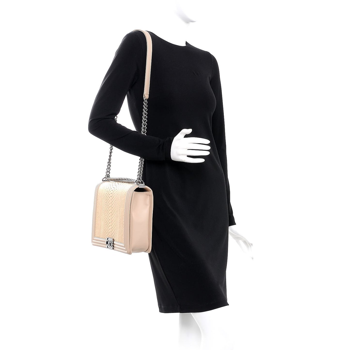 Python Calfskin Large Boy Flap Beige