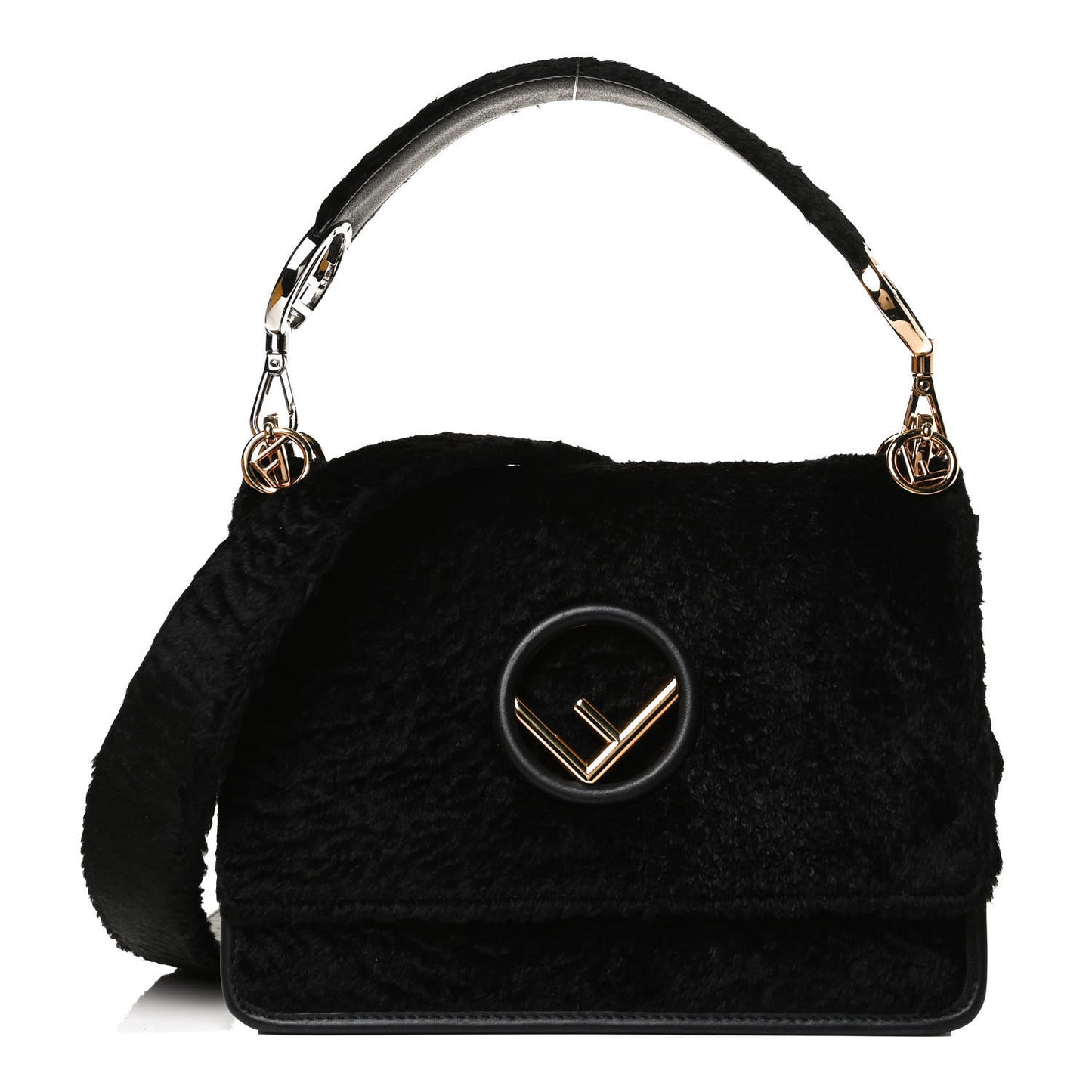 Velluto Astrakan Vitello Dolce F is Fendi Kan I Shoulder Bag Black