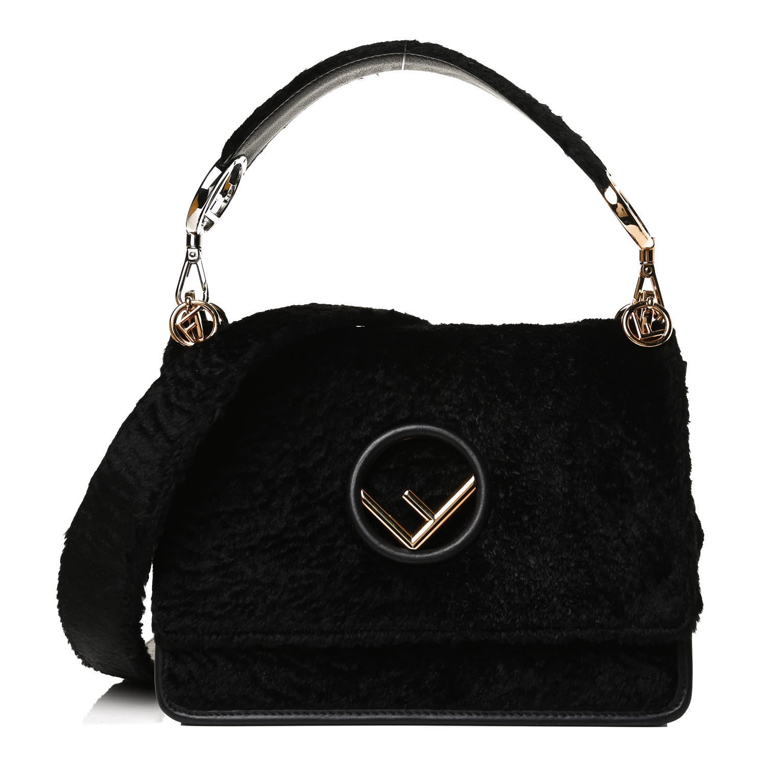 Fendi Velluto Astrakan Vitello Dolce F is Fendi Kan I Shoulder Bag Black 1 of 17