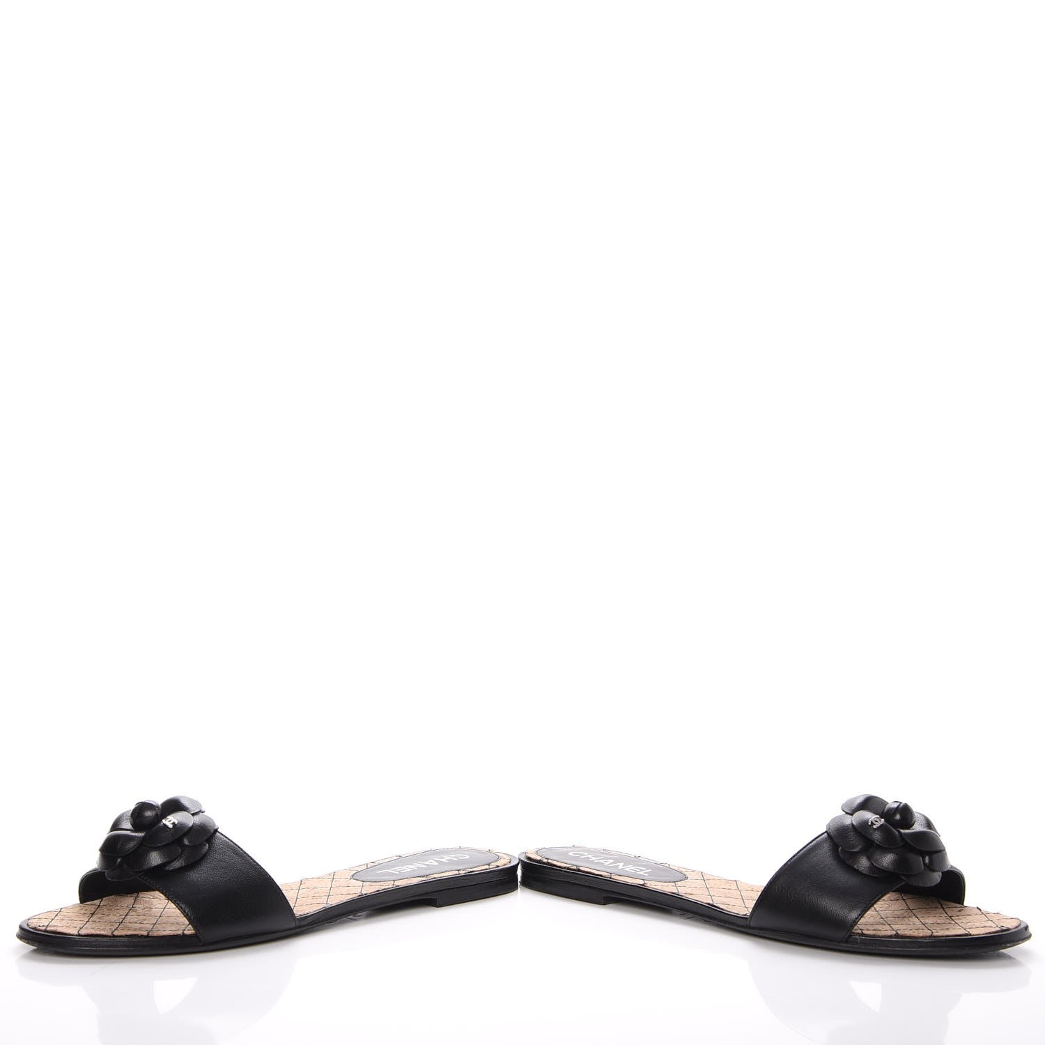Chanel Calfskin Cork Camellia Sandals 40 Black 5 of 15