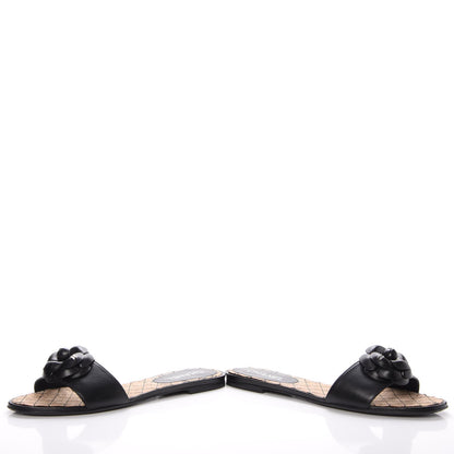 Chanel Calfskin Cork Camellia Sandals 40 Black 5 of 15