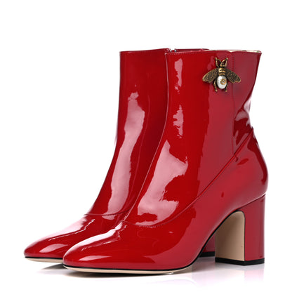 Gucci Patent Calfskin GG Lois Bee Ankle Booties 40 Red 3 of 10