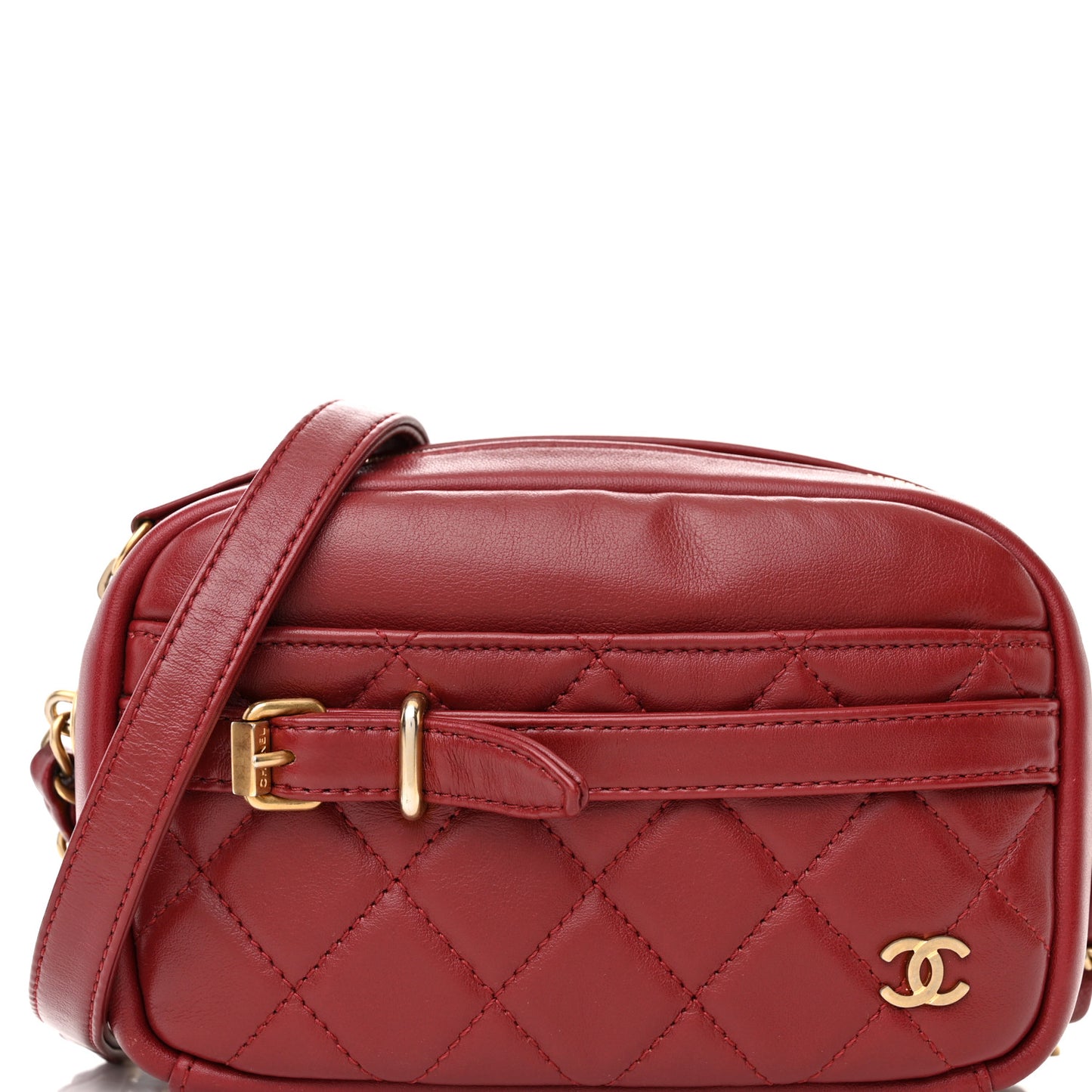 Lambskin Quilted Small Buckle Camera Case Bag Burgundy