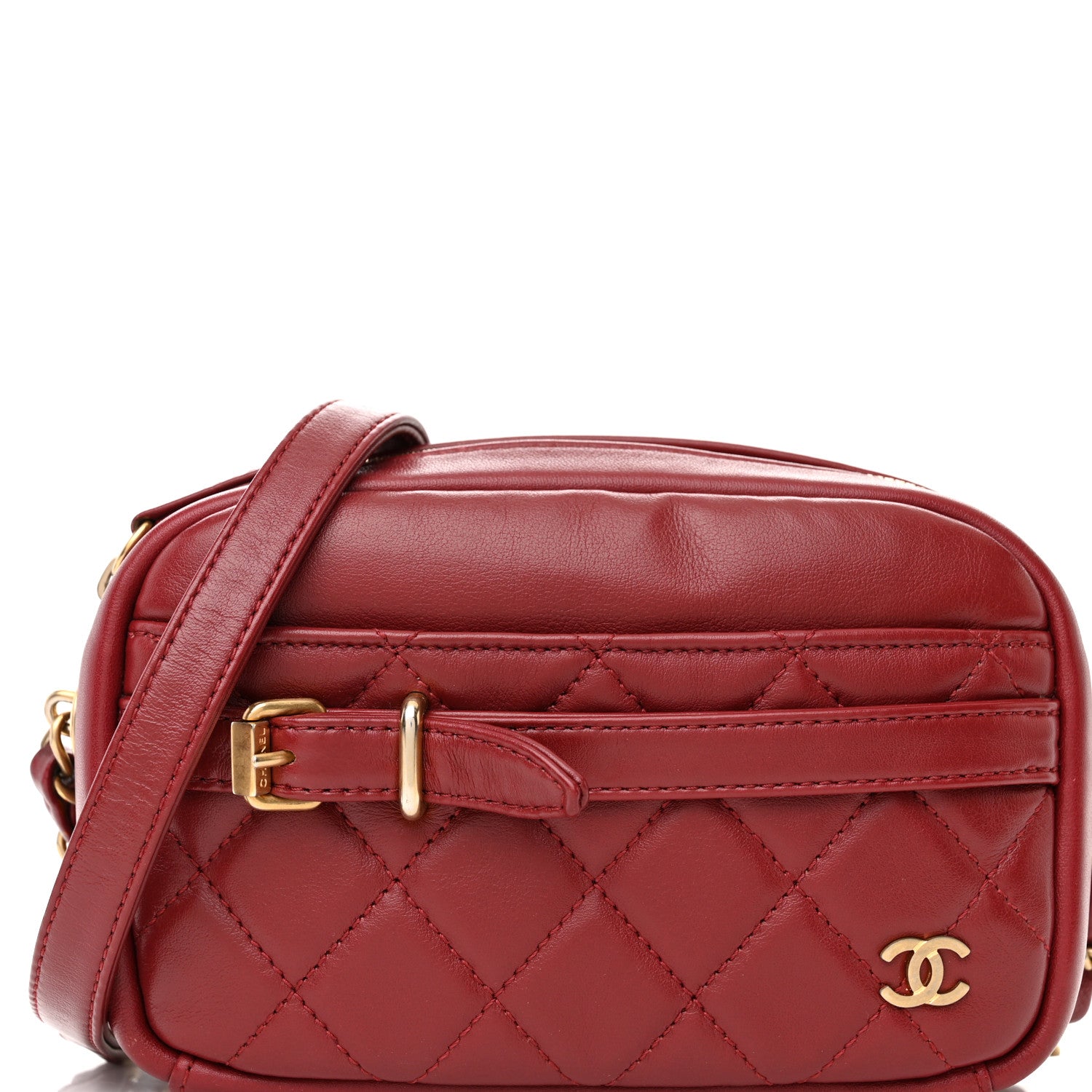 Chanel Lambskin Quilted Small Buckle Camera Case Bag Burgundy 8 of 11