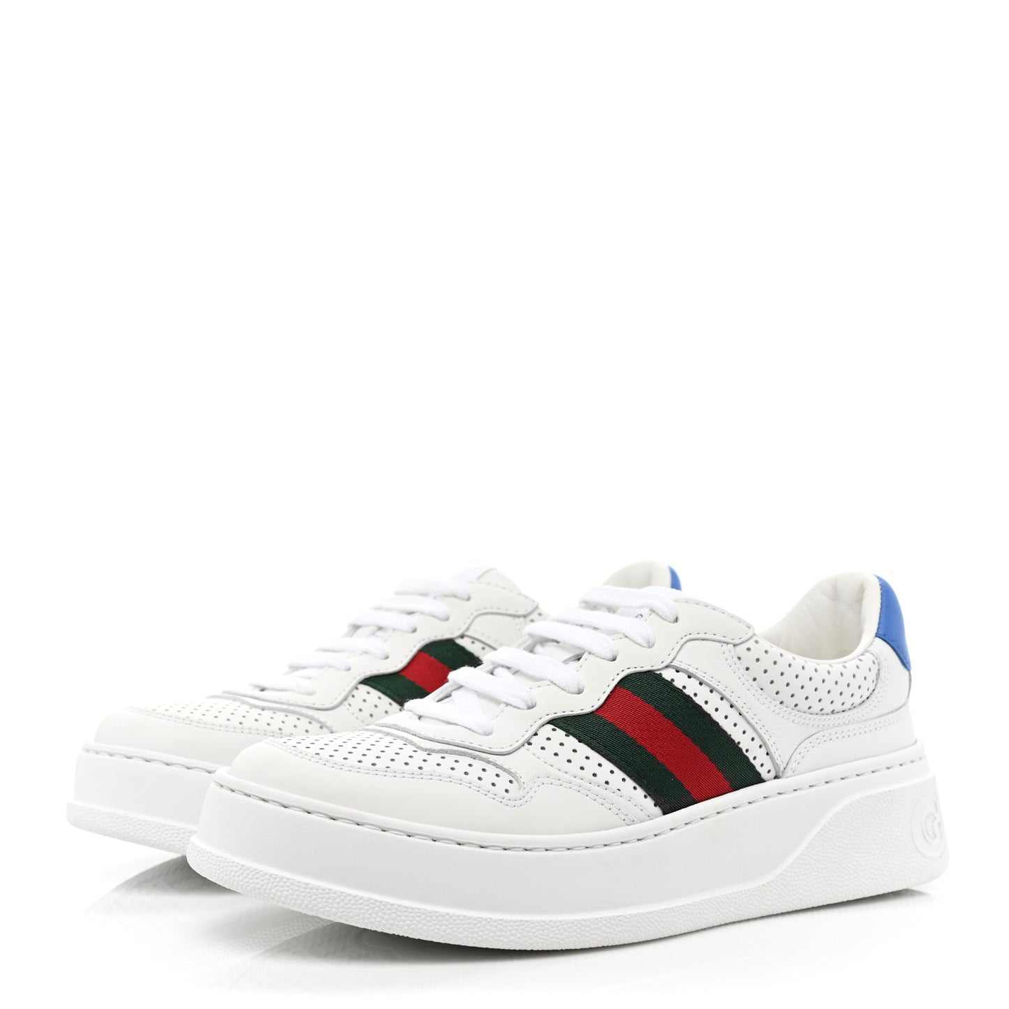Calfskin Web Perforated Womens Platform 55mm Sneakers 37 White Bright Splash