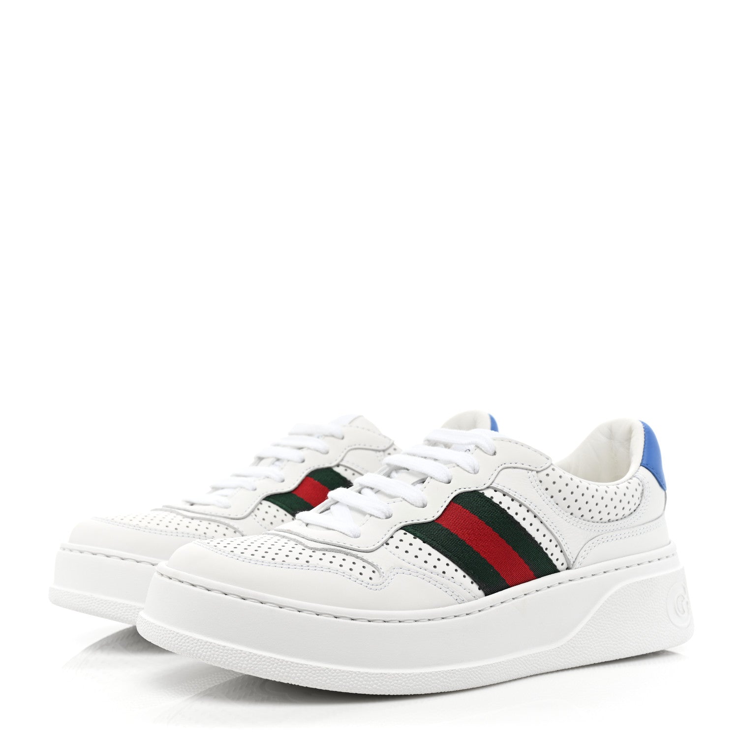Gucci Calfskin Web Perforated Womens Platform 55mm Sneakers 37 White Bright Splash 3 of 12