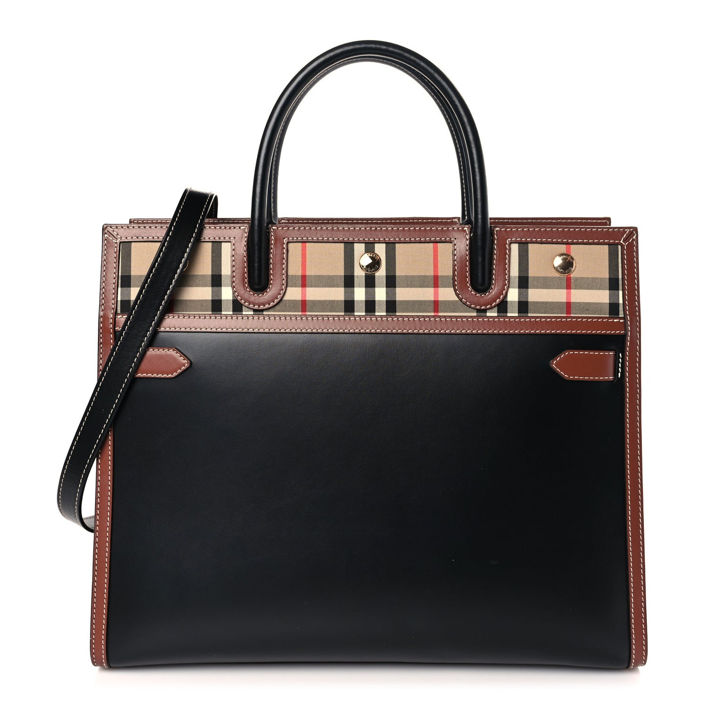 Calfskin Vintage Check Medium Two Handle Title Bag Black