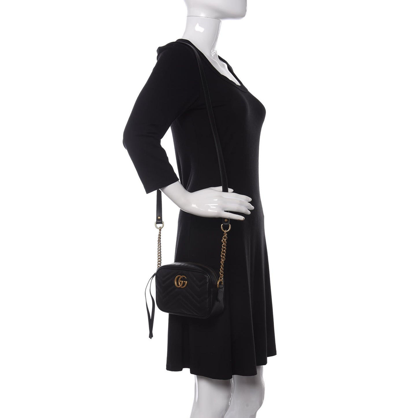 Calfskin Matelasse Mini GG Marmont Chain Shoulder Bag Black