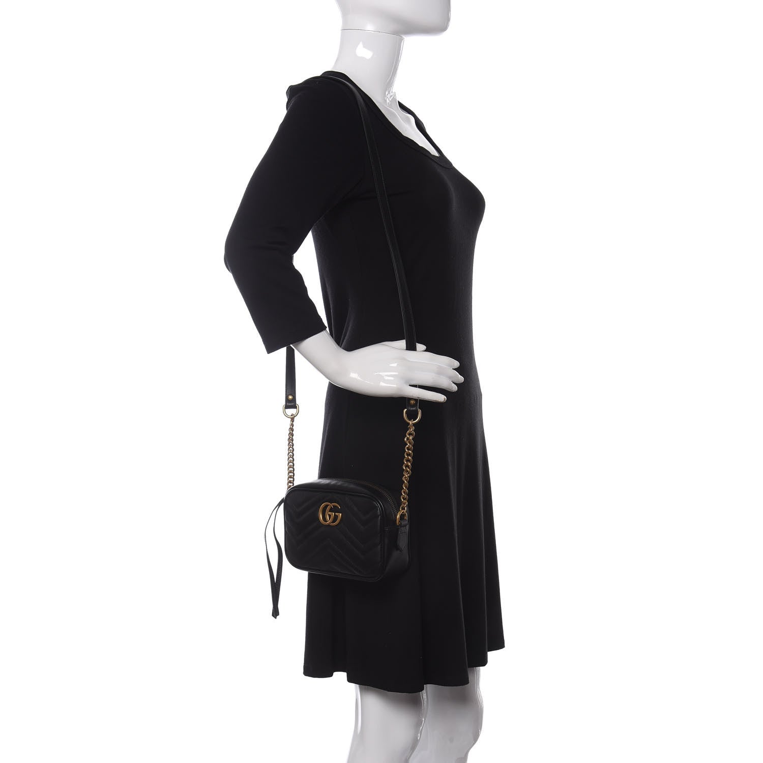 Gucci Calfskin Matelasse Mini GG Marmont Chain Shoulder Bag Black 2 of 10