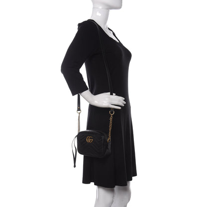 Gucci Calfskin Matelasse Mini GG Marmont Chain Shoulder Bag Black 2 of 10