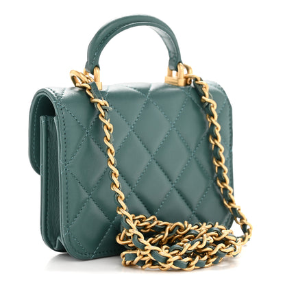 Chanel Lambskin Quilted Top Handle Flap Coin Purse With Chain Green 3 of 12