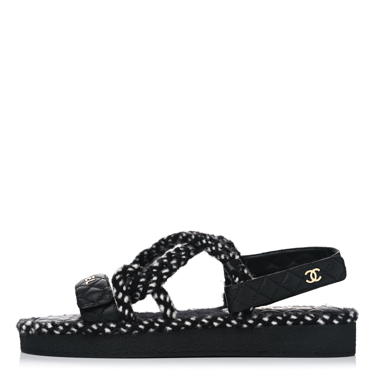 Cord Lambskin Quilted Logo Sandals 41 Black White