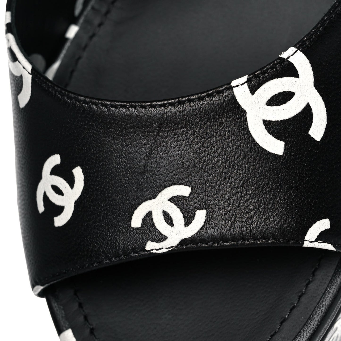 Printed Lambskin Coco Beach Platform Sandals 39 Black White